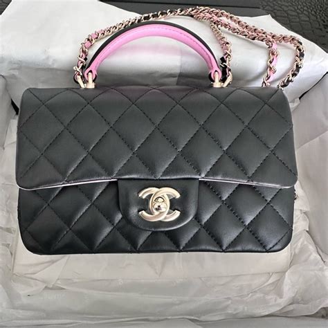 chanel flap bag with top handle 2023|Chanel rectangular mini top handle.